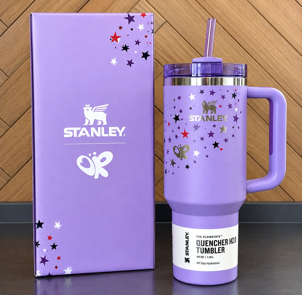 Lavender Star Print Quencher Tumbler 40 oz with Handle, Lid & Straw