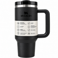 Product Title: Black Travel Tumbler with Handle, Lid & Stainless Steel Accent