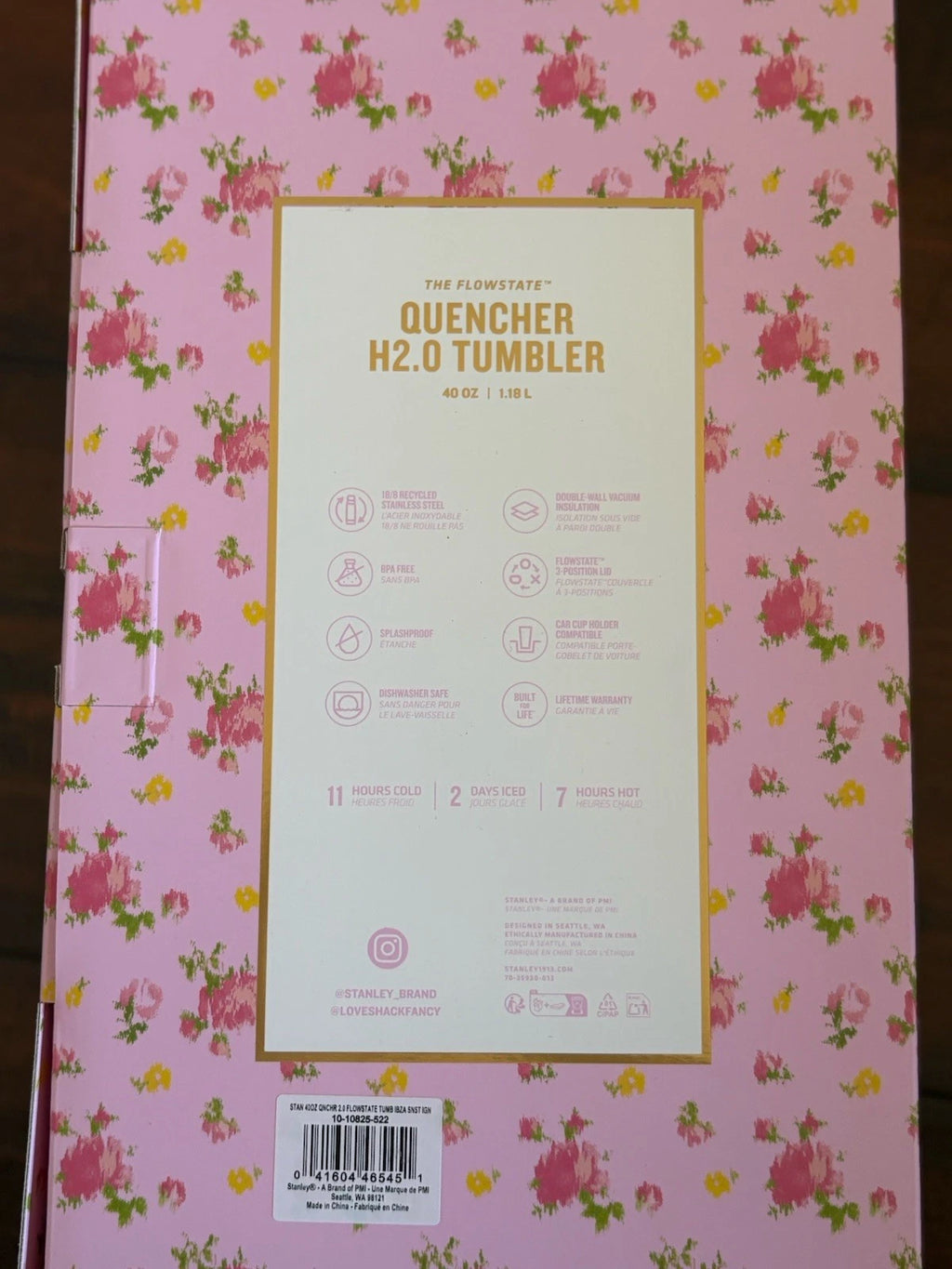 Pink Floral Tumbler with Handle, Straw & Gift Box