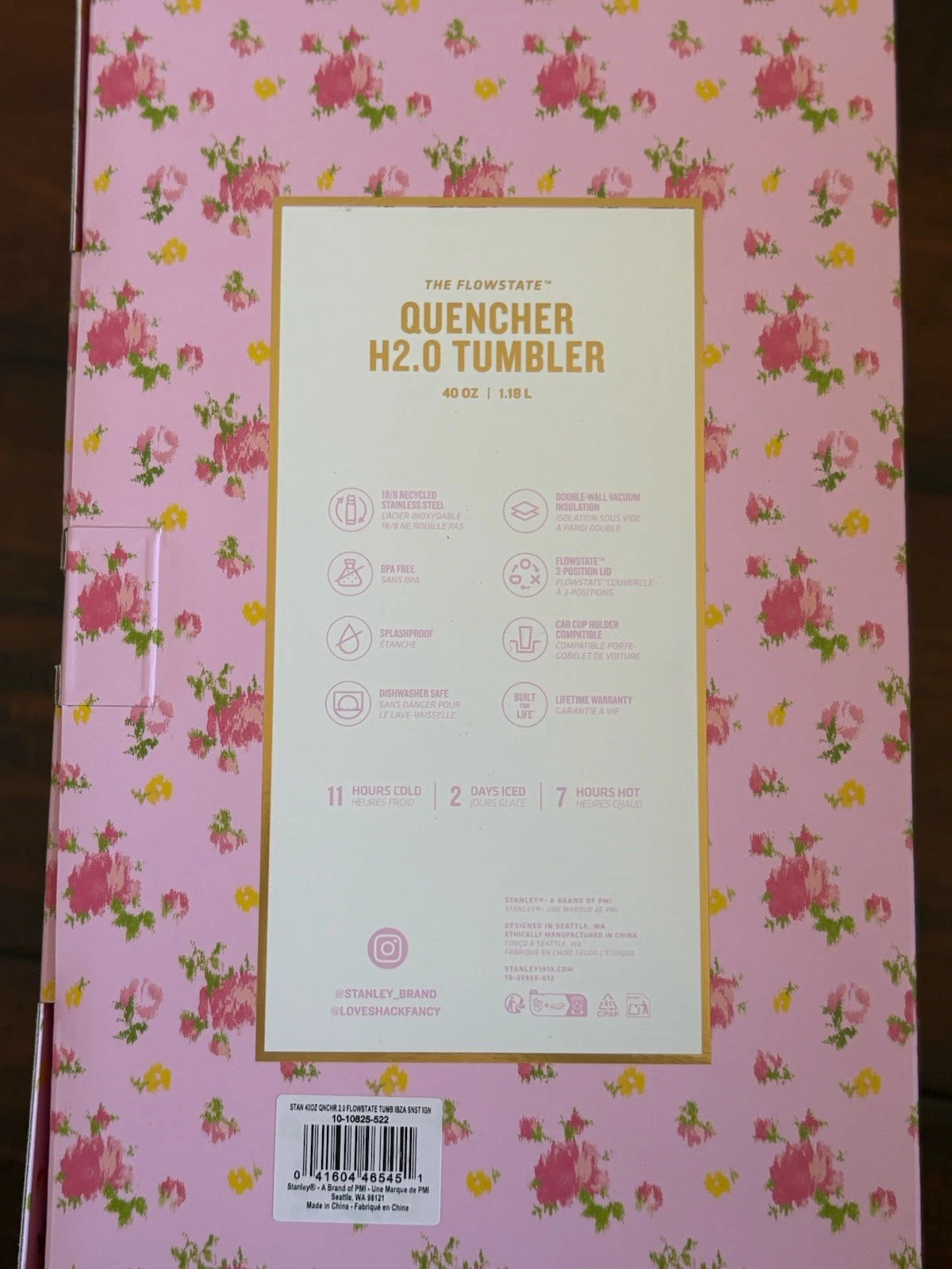 Pink Floral Tumbler with Handle, Straw & Gift Box