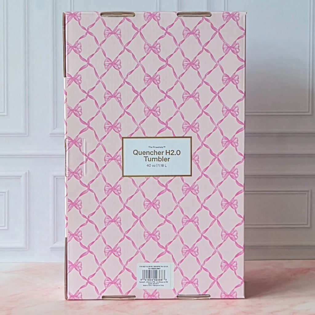 Pink Bow Print Travel Tumbler with Handle, Straw & Gift Box