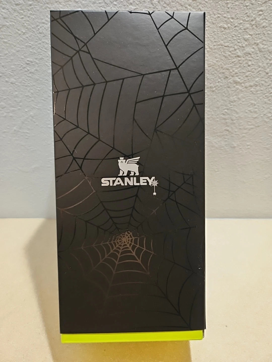 Stanley Black Travel Tumbler with Handle, Neon Green Lid & Straw