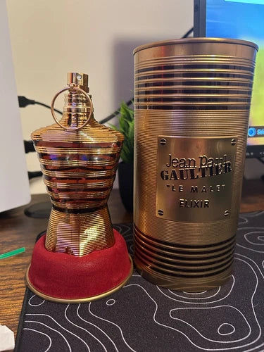 New Jean Paul Gaultier Le Male Elixir Men's Parfum Spray with Gold Bottle & Tin